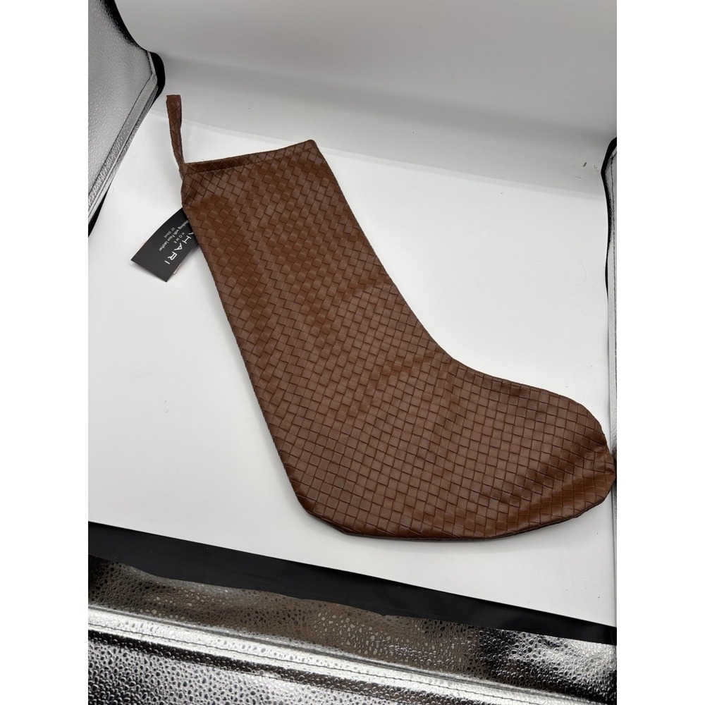 Tahari Faux Leather‎ Brown Woven Christmas Stocking 22" NWT